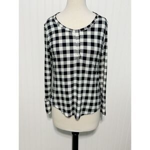Cynthia Rowley Plaid Checkered Top Long Sleeve Snaps‎ Black White Women’s Small